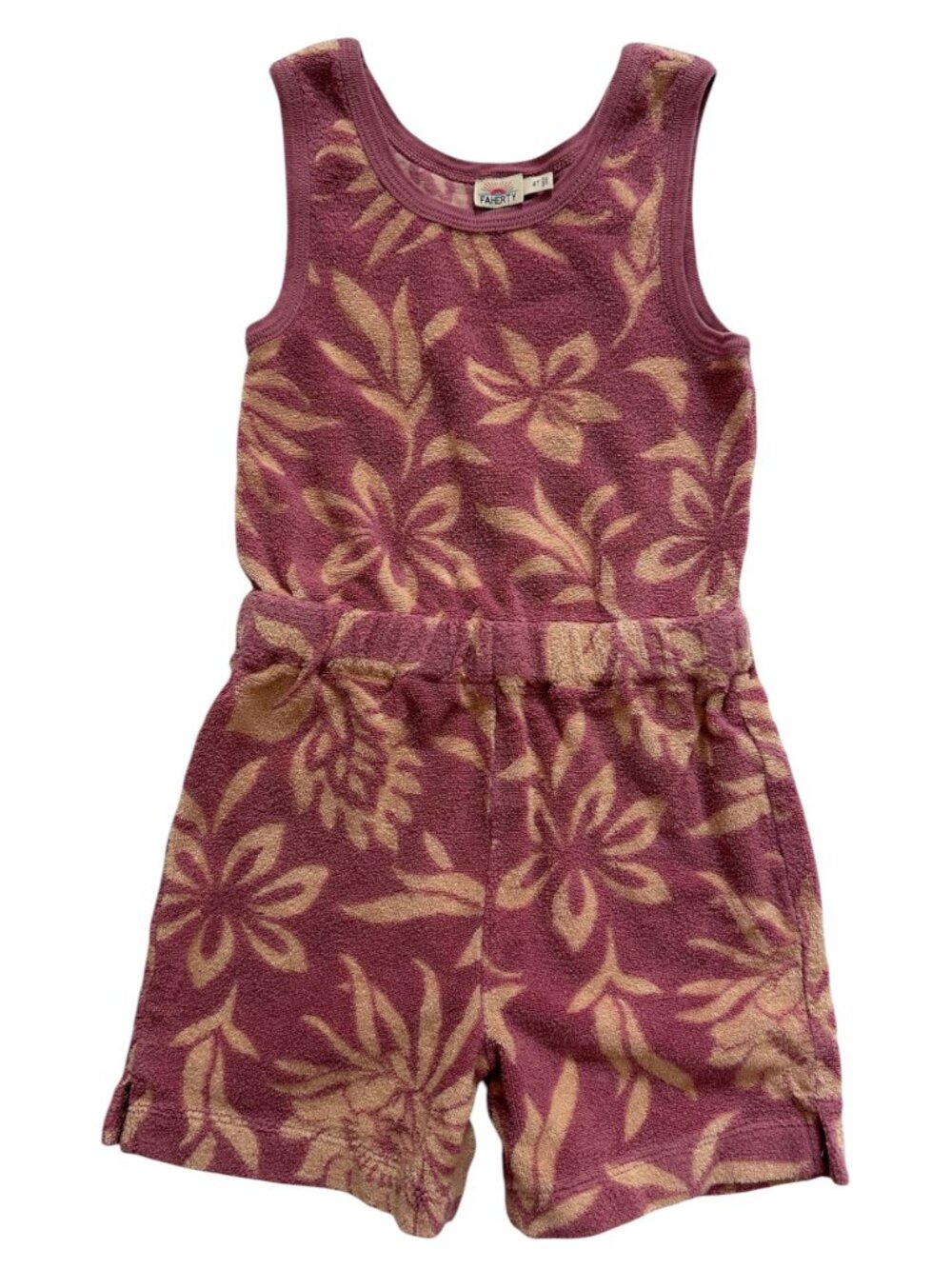 Faherty Kids Floral Terry Cloth Romper Pink Tan Size 4T